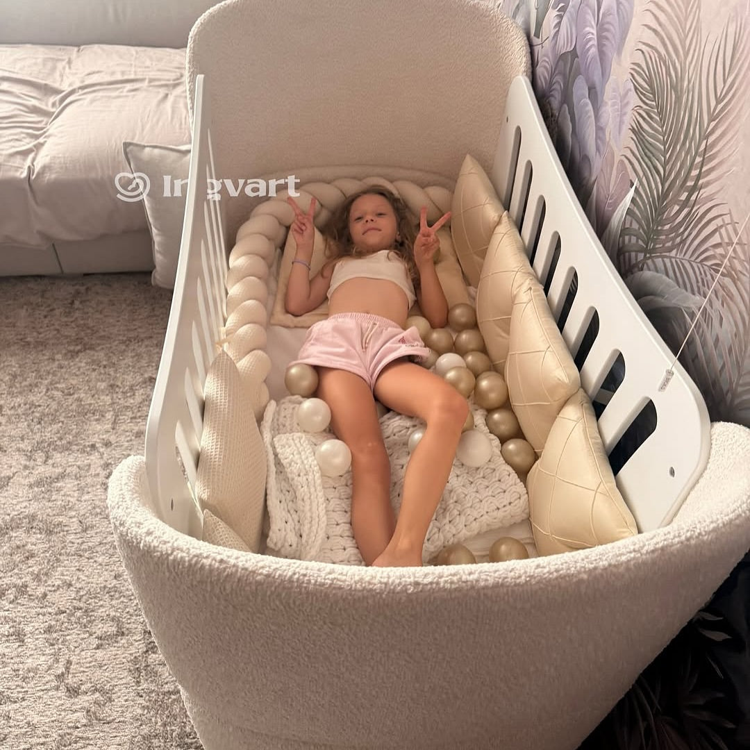 Premium Oval Convertible Crib Fly Bunny White Curly Design Quilted Fabric Loops 0-8 Years INGVART 