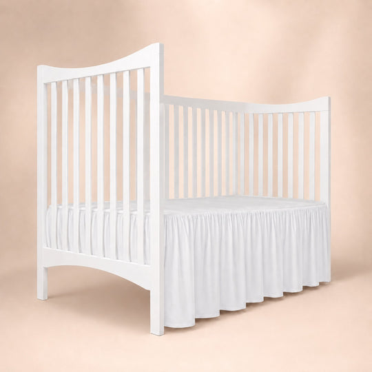 Cearceaf Bumbac Cu Fustita Alb/Crem pentru Patut Bebelusi 130x70cm