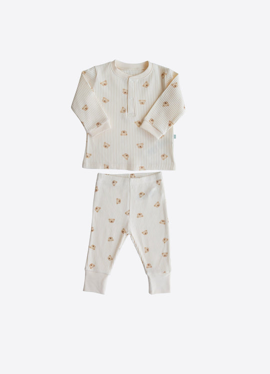 Pijama din Bumbac Natur cu Model Ursuleti pentru Baieti S60450 – KitiKate