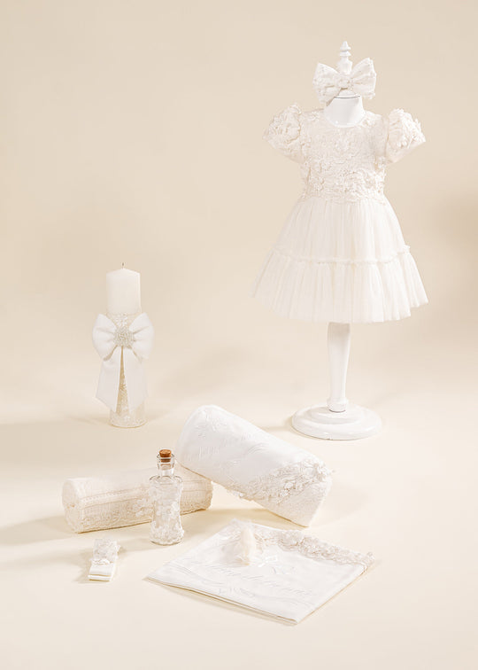 Set Botez Alice 3 Piese, Rochie, Trusou si Lumanare Personalizat Botez AnneBebe