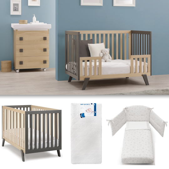 Baby Bedroom 3 pieces America Titanium Cot + Mattress + Textile Protection Set 
