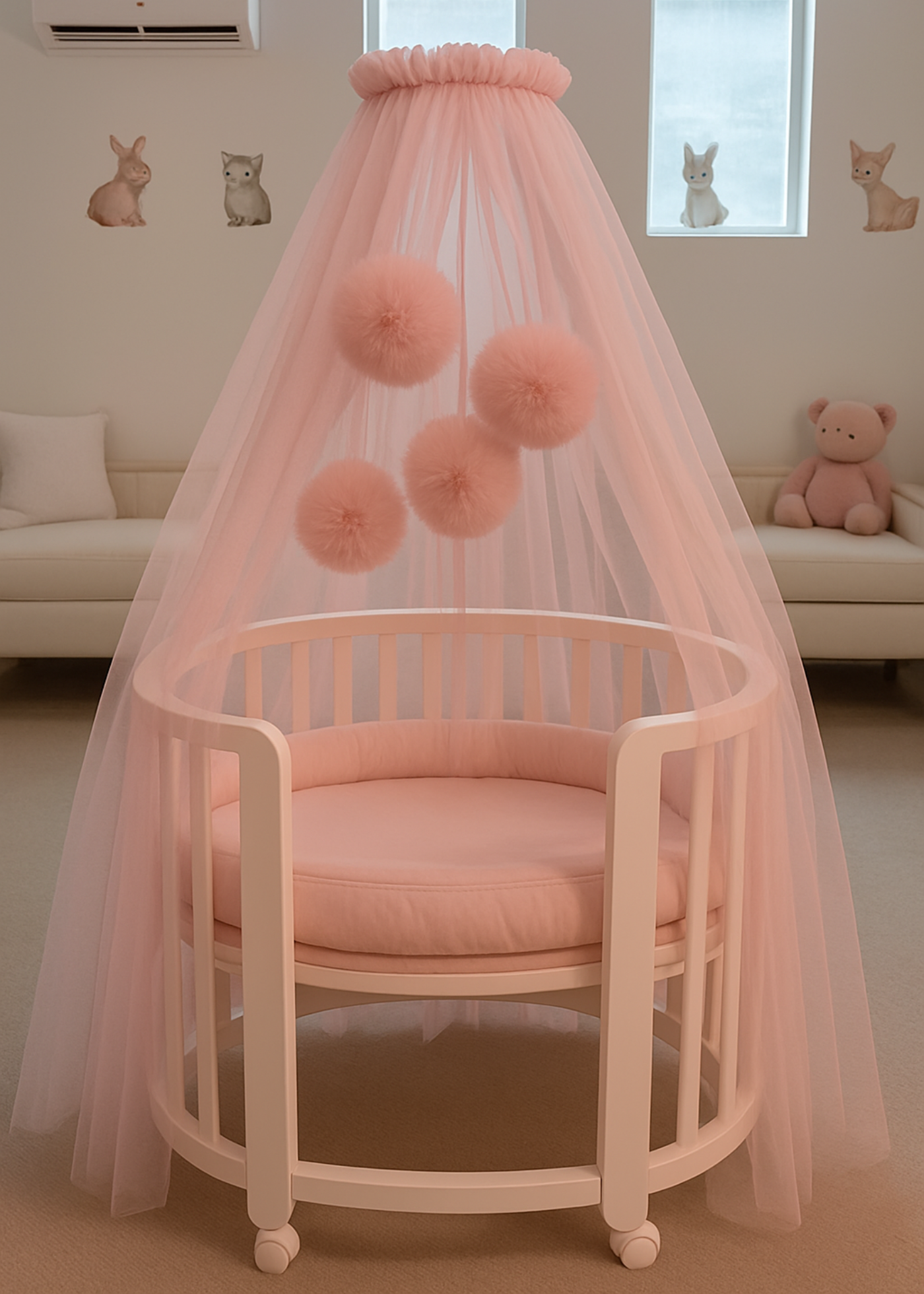 Baldachin Patut Fetite Tull Roz Pal cu Suport Inclus AnneBebe