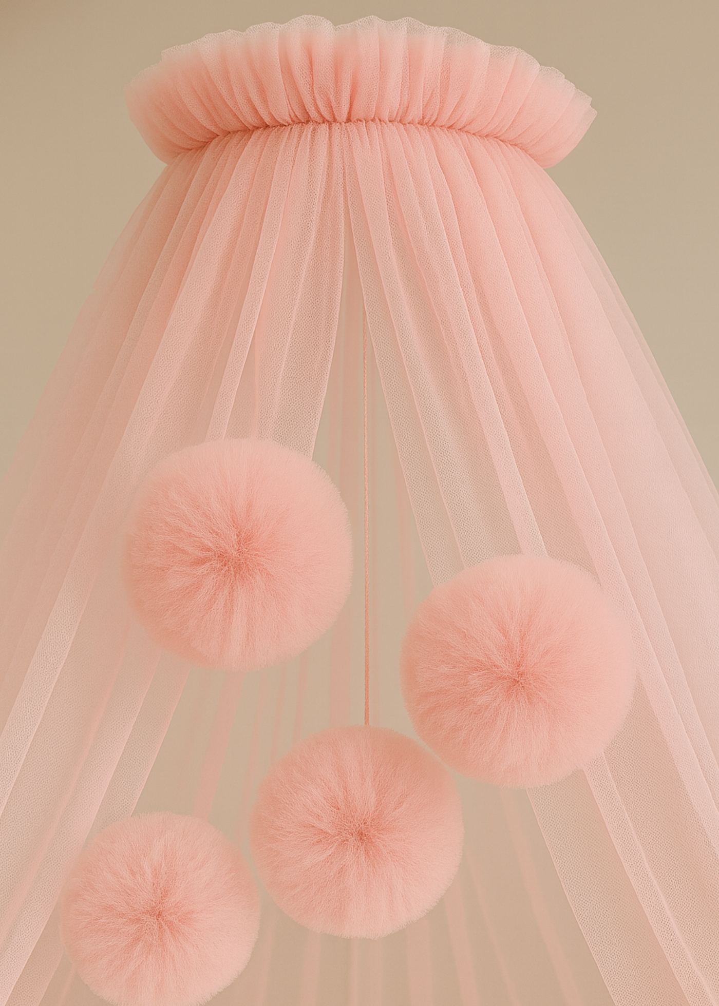 Baldachin Patut Bebe Tull Roz Cu Pompoane cu Suport Inclus AnneBebe