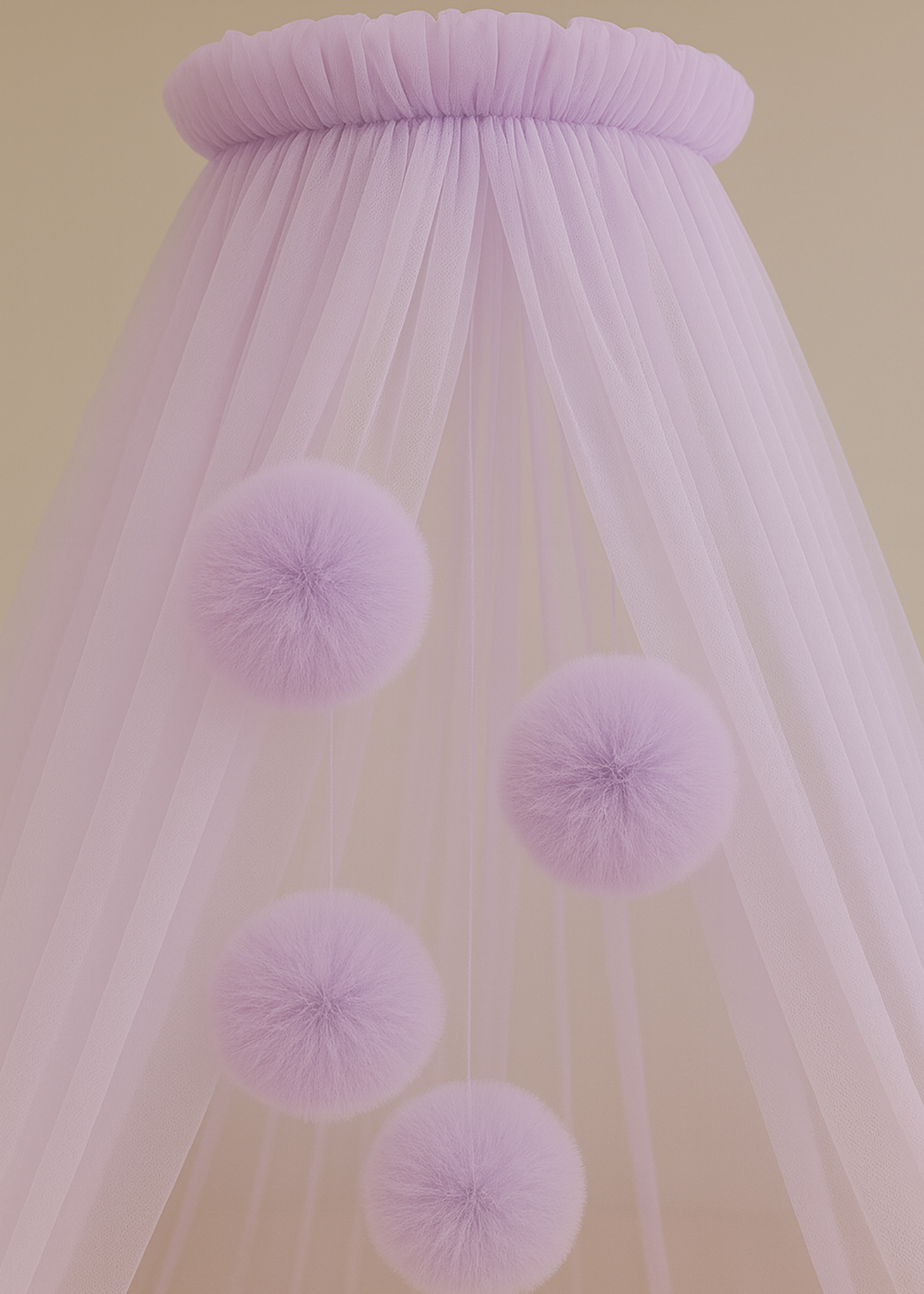 Baldachin Patut Bebe Tull Mov Deschis Cu Pompoane cu Suport Inclus AnneBebe