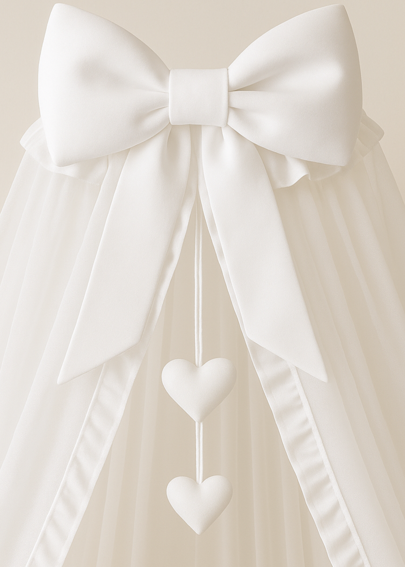 Baldachin Alb Funda &  Volanas &  Inimioare cu Suport Inclus AnneBebe