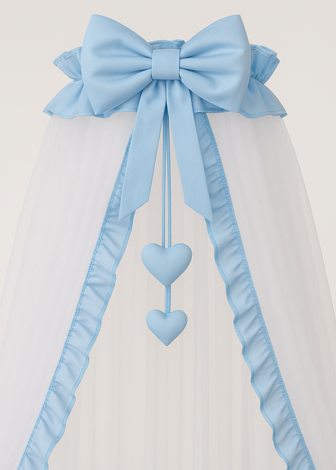 Baldachin Alb Funda Bleu &  Volanas Bleu &  Inimioare cu Suport Inclus AnneBebe