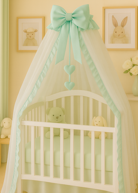 Baldachin Tull Vernil Funda & Volanas & Inimioare cu Suport Inclus AnneBebe