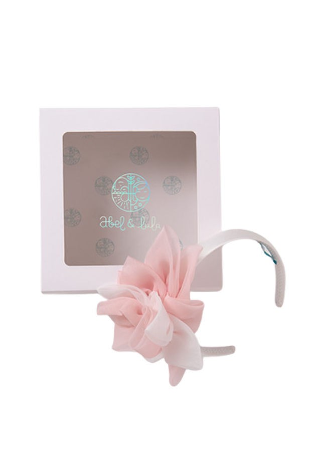 Bentita Alba cu Accesoriu Floare Organza Roz 5413 Abel & Lula - Camera Bebelusului