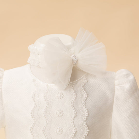 Bentita Cristina Crem Funda Tull Cu Florice Perlate Fete AnneBebe