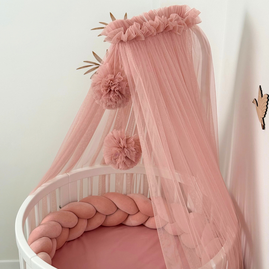 Baldachin patut cu Suport Lemn Inclus cu Pampoane Roz Pudra  Ingvart