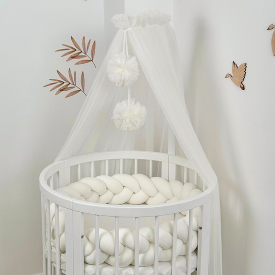 Baldachin Patut cu Suport Lemn Inclus cu Pampoane Albe Ingvart