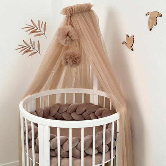 Baldachin Patut cu Suport Lemn Inclus cu Pampoane Cappuccino Ingvart