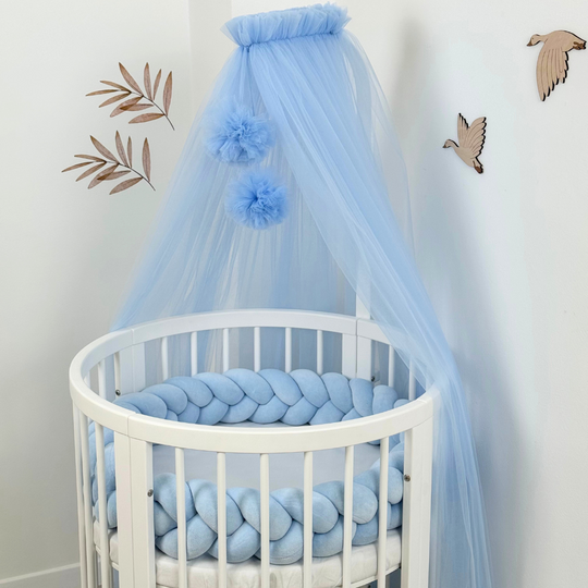 Baldachin Patut cu Suport Lemn Inclus cu Pampoane Bleu Ingvart