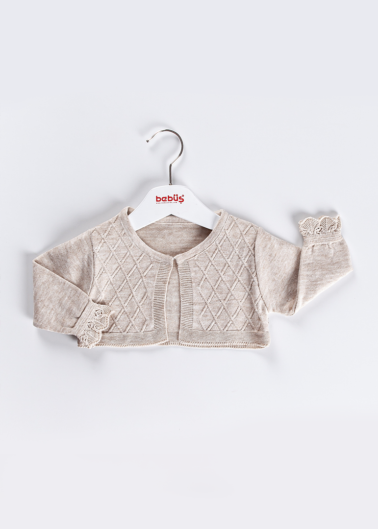 AnneBebe - Bolero Tricot Bej Cu Volan La Maneca Fete 13715 Bebus Kids