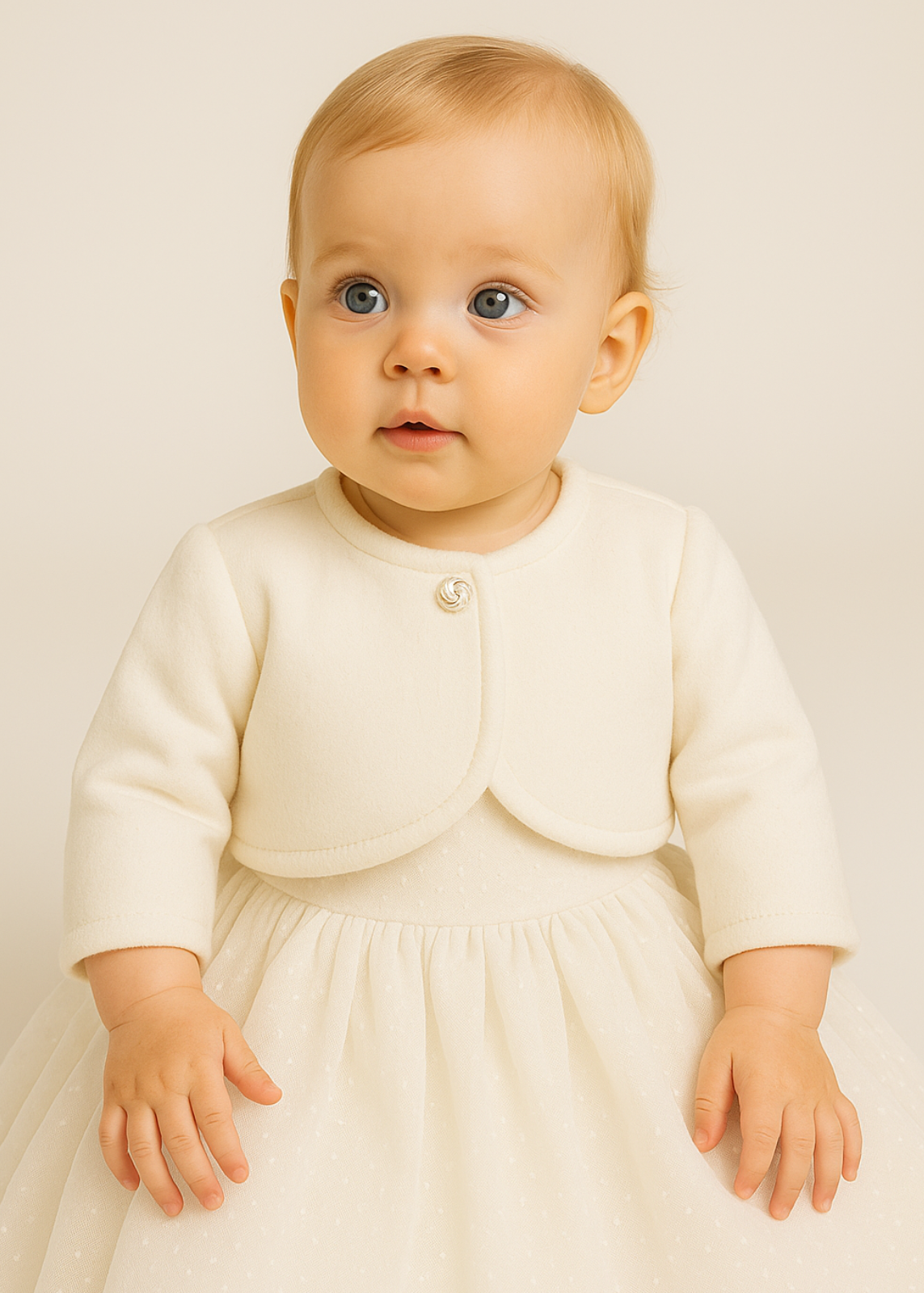 Ivory Cream Plush Bolero with Velvety Picots AnneBebe