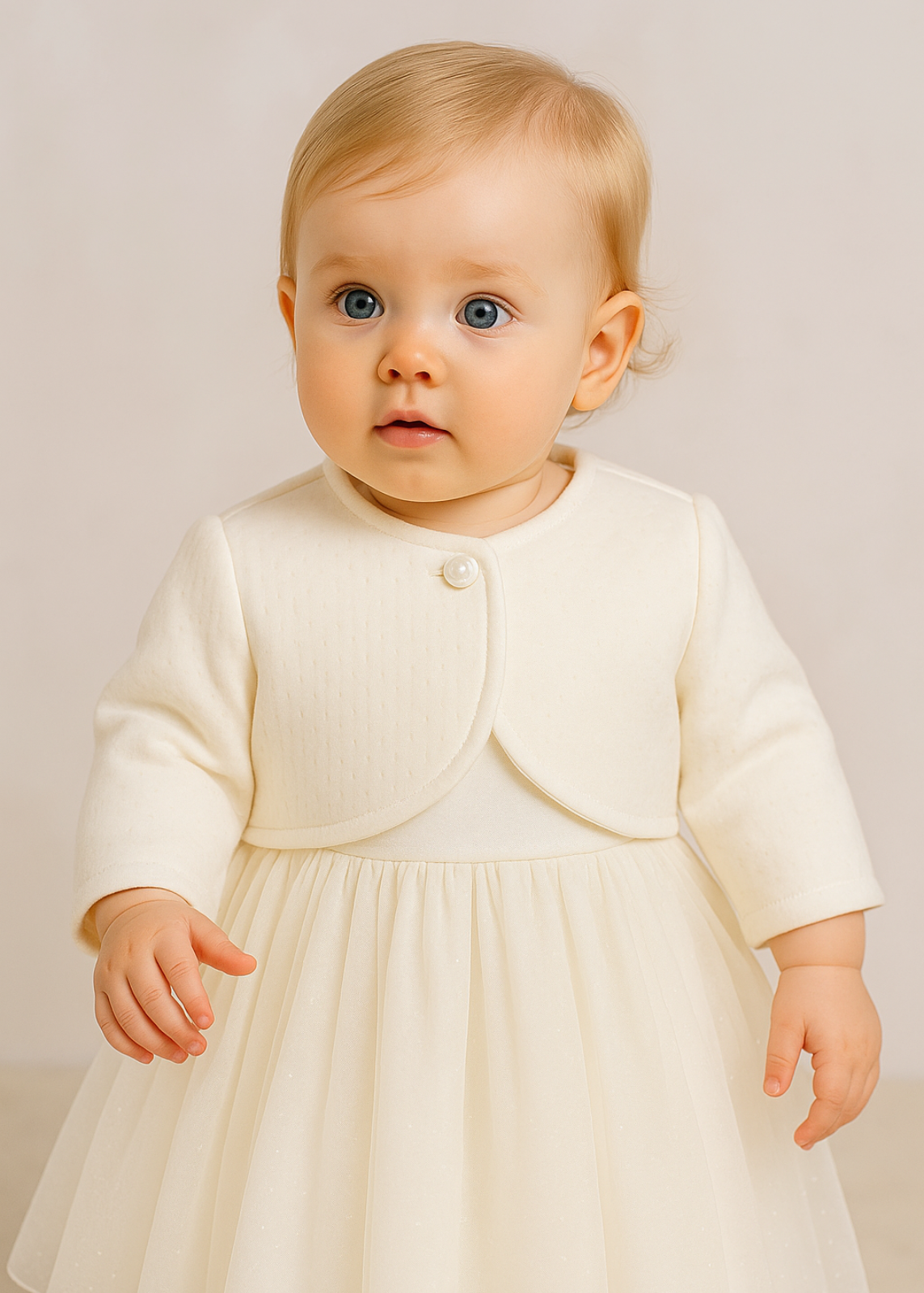 Ivory Cream Plush Bolero with Velvety Picots AnneBebe