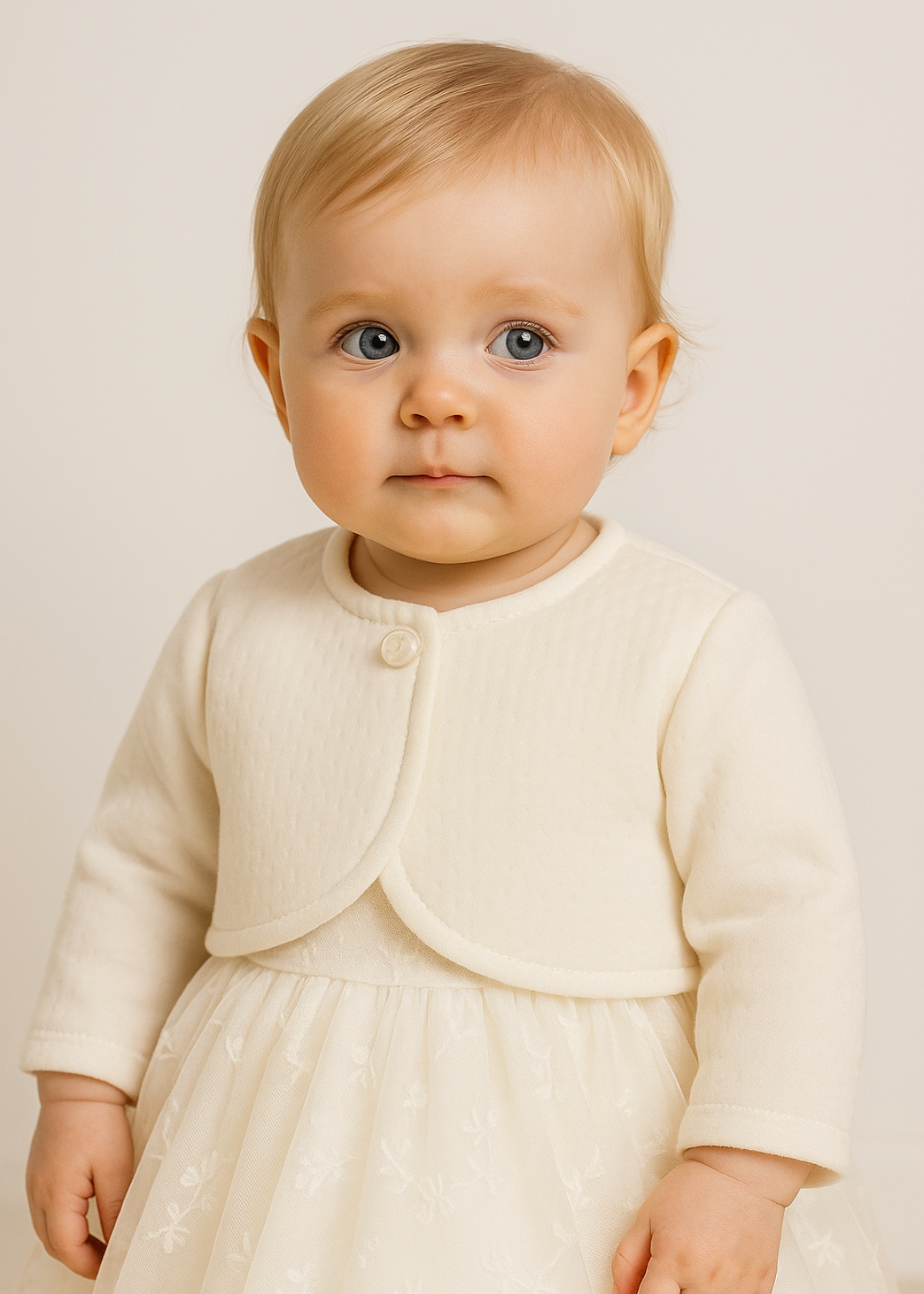 Ivory Cream Plush Bolero with Velvety Picots AnneBebe