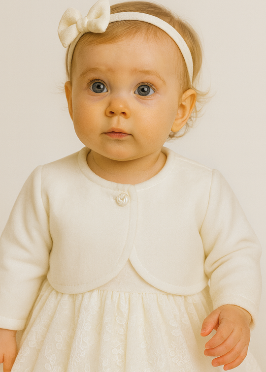 Ivory Cream Plush Bolero with Velvety Picots AnneBebe