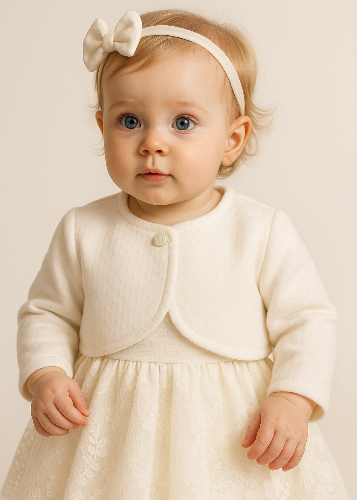 Ivory Cream Plush Bolero with Velvety Picots AnneBebe