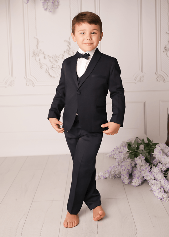 Elegant Ceremony Boy Suit 5 Pieces Shawl Collar Navy Blue LaKids 1639 