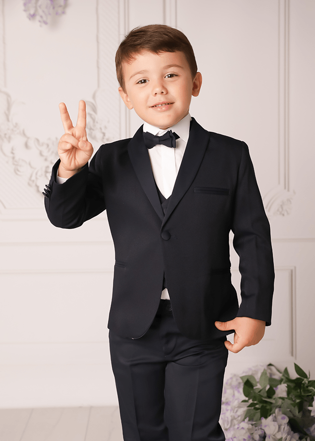 Costum Elegant Ceremonie Baiat 5 Piese Guler Sal Bleumarin LaKids 1639 - Camera Bebelusului