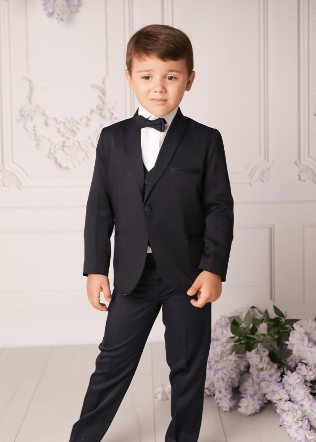 Costum Elegant Ceremonie Baiat 5 Piese Guler Sal Bleumarin LaKids 1639 - Camera Bebelusului