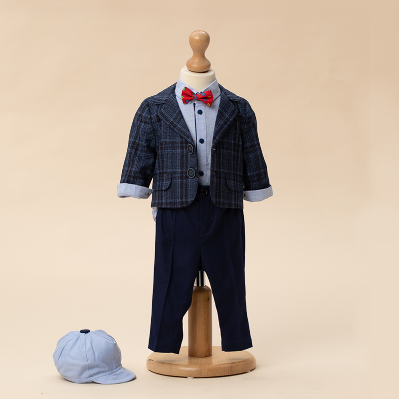 AnneBebe - Costum Elegant Hector Sacou Carouri Bleu Cu Bleumarin Camasa Bleu Baieti AnneBebe