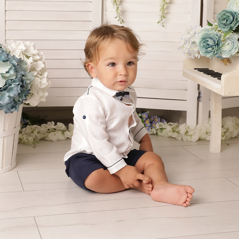 AnneBebe - Costum Elegant Stefan Din In Camasa Alba & Pantaloni Bleumarin Baieti AnneBebe