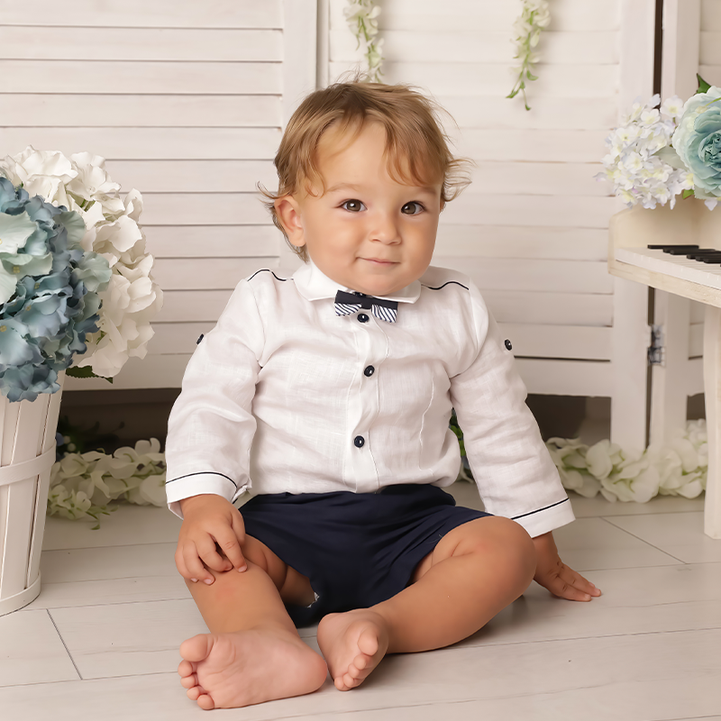 AnneBebe - Costum Elegant Stefan Din In Camasa Alba & Pantaloni Bleumarin Baieti AnneBebe