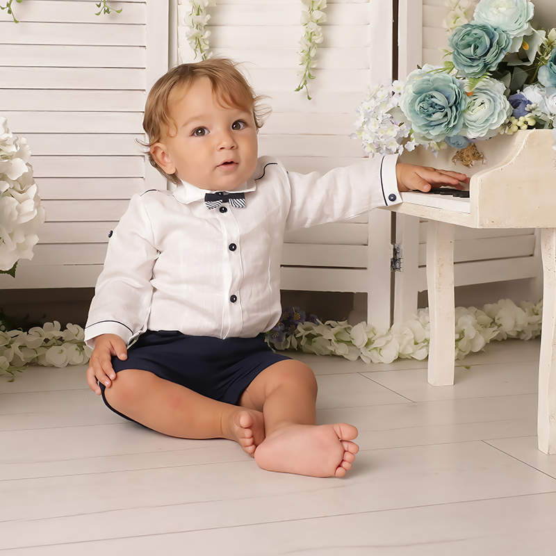 AnneBebe - Costum Elegant Stefan Din In Camasa Alba & Pantaloni Bleumarin Baieti AnneBebe