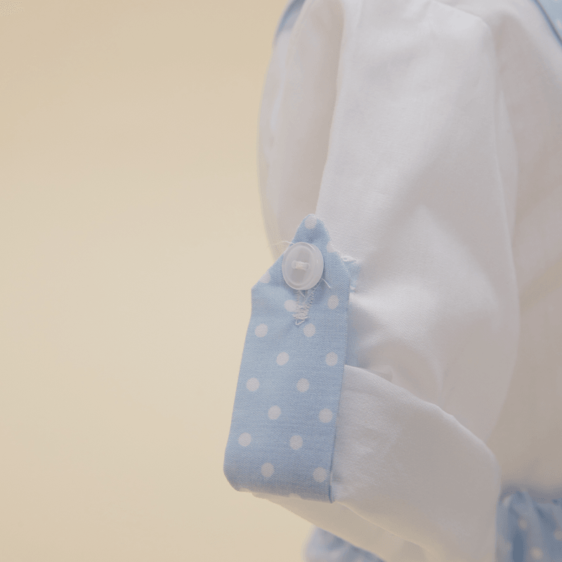 Costum Zanfir Camasa Alba & Pantalon Bleu Cu Buline Botez Baieti AnneBebe - Camera Bebelusului