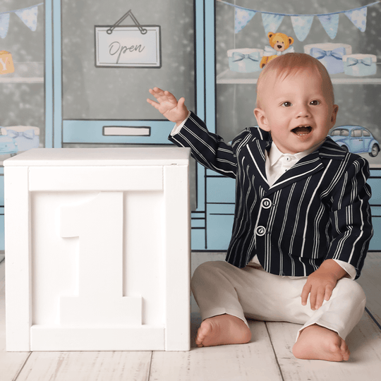 Costumas Elegant Bebe Din In Theodor Sacou Bleumarin Dungi Crem AnneBebe