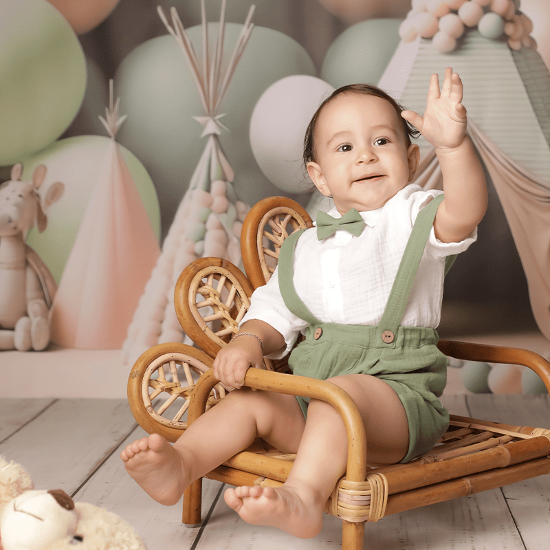 Costumas Casual Bebe Baietei din Muselina Camasa Crem Pantalon Verde AnneBebe - Camera Bebelusului