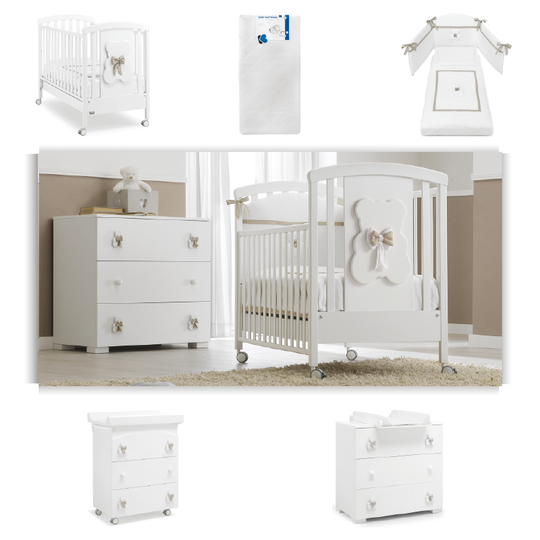 Pachet mobila 5 piese Dudu Patut + Saltea + Set Protectie + Comoda + Cabinet