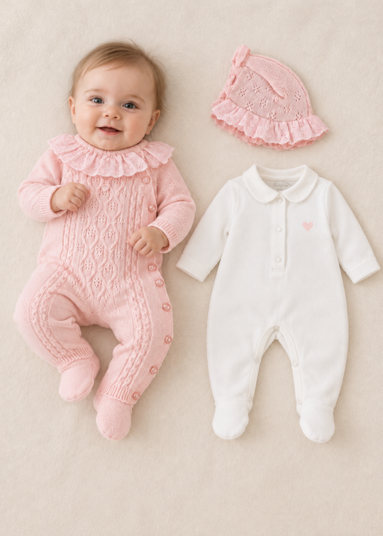 Set 3 Piese Tricotat Roz cu Salopeta din Lana Merinos 9355 – Leo King