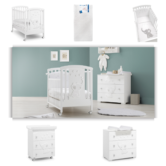 Elly Baby Bedroom 5 pieces Cot + Mattress + Protective Textile Set + Dresser + Cabinet 