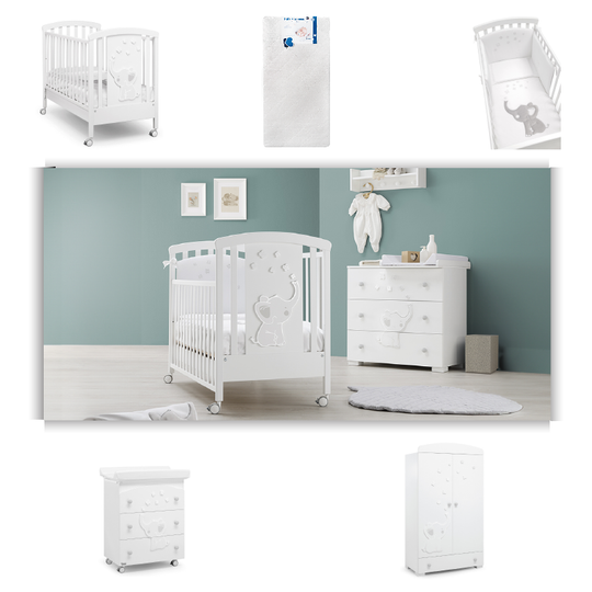 Elly Baby Bedroom 5 pieces Cot + Mattress + Protective Textile Set + Dresser + Wardrobe 