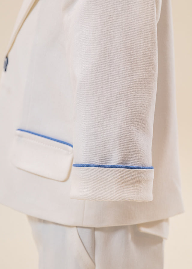 Costum Fabian Sacou Si Pantalon Crem Camasa Bleu AnneBebe