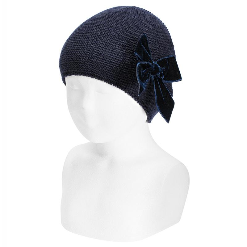 AnneBebe - Caciula Tricot Bleumarin Cu Fundita Catifea Copii Condor 50036.011