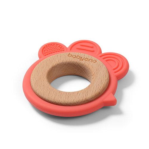 Silicone teething ring &amp; orange hen wood 1075/03