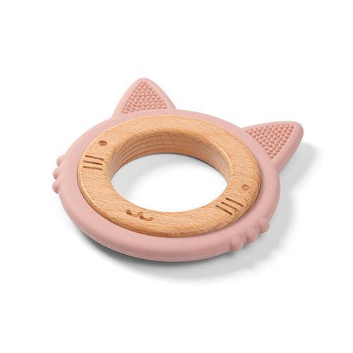 Inel dentitie silicon & lemn Pisica roz pudra 1076/02 - Camera Bebelusului