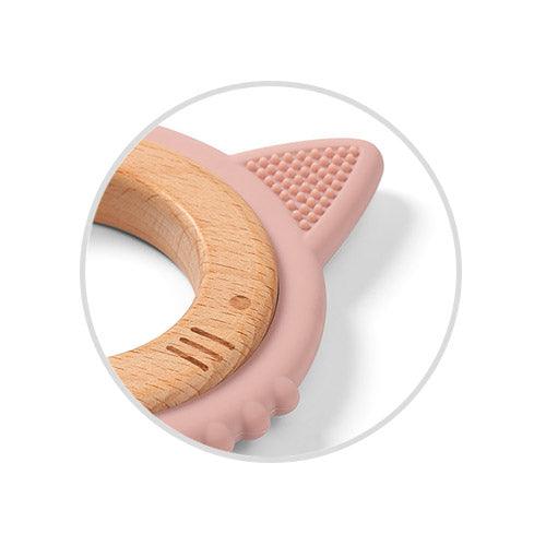 Inel dentitie silicon & lemn Pisica roz pudra 1076/02 - Camera Bebelusului