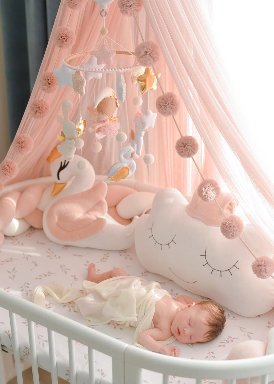 Cloudy white-pink velor decorative pillow