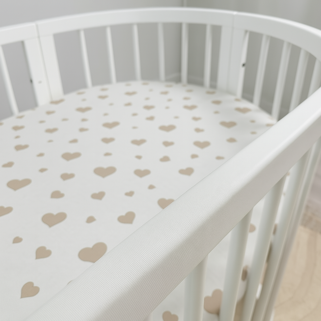 Cearceaf Alb cu Inimioare Bej pentru Patut Mic Nika 60x95 cm