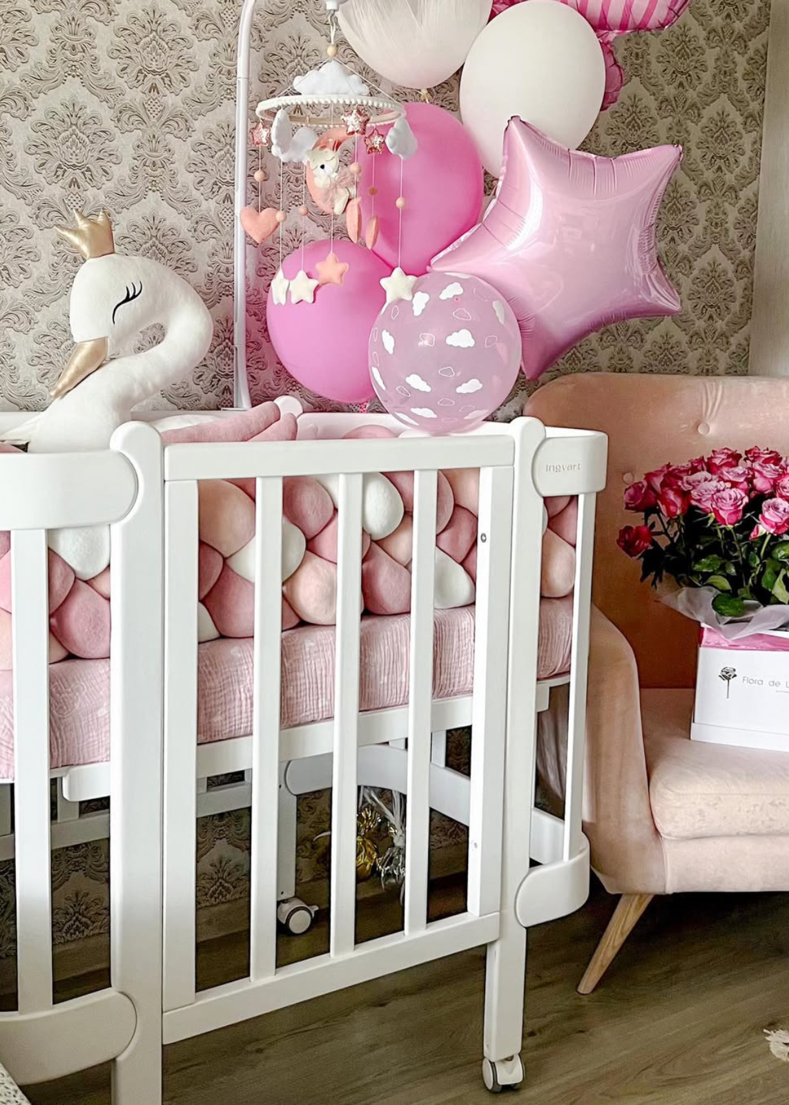 Cloudy white-pink velor decorative pillow