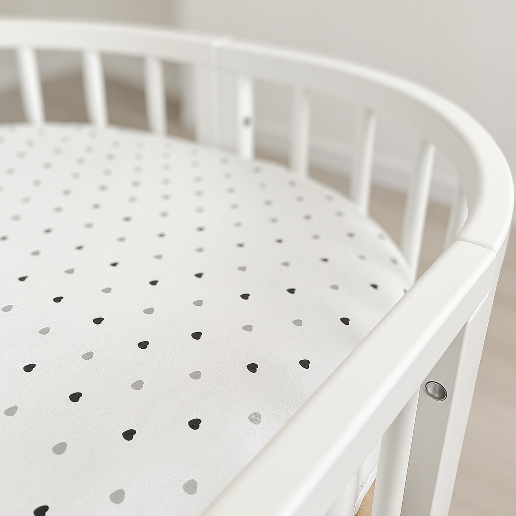 White Sheet with Small Grey Hearts for Small Oval Smart Crib 72x72 cm