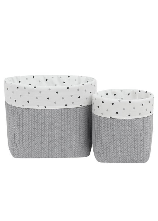 Set 2 Organizatoare Cosulete Albe cu Imprimeu Inimioare Mici Gri Ingvart