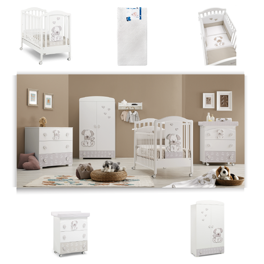 Dormitor Bebelusi Jack 5 piese Pat Saltea Set Textil Protectie Comoda Dulap