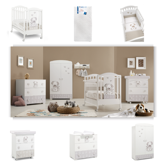 Dormitor Complet Jack 6 piese Patut + Saltea + Set Textil Protectie+ Comoda + Cabinet + Dulap