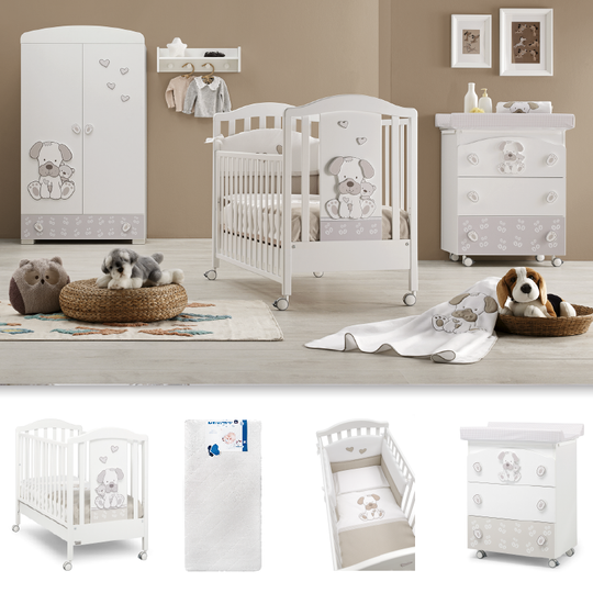 Dormitor Bebelusi Jack 4 piese Pat Saltea Set Textil Protectie Comoda